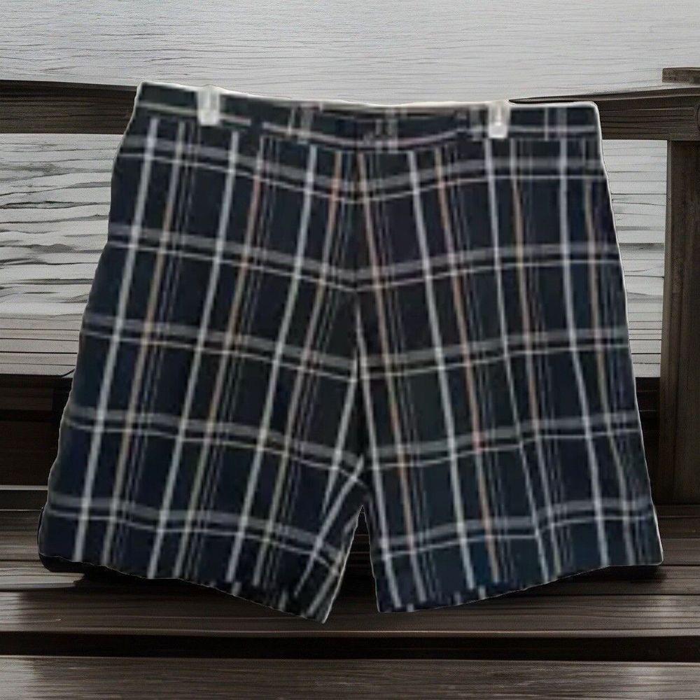 PGA TOUR Mens Golf Shorts 40 Black Plaid Flat Front‎ Pockets Casual